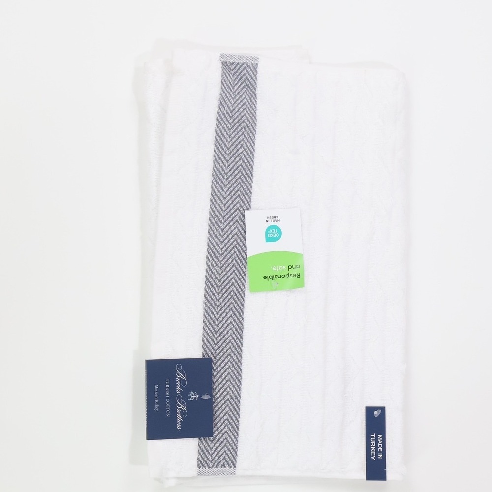 Brooks Brothers Hand Towel Herringbone 16x28 White Turkish Cotton Bathroom